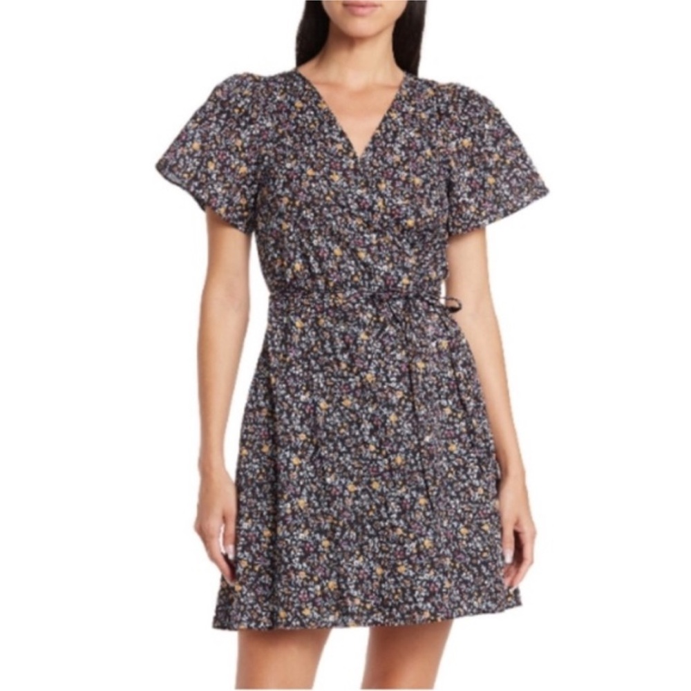Madewell Black Floral Print Wrap Dress